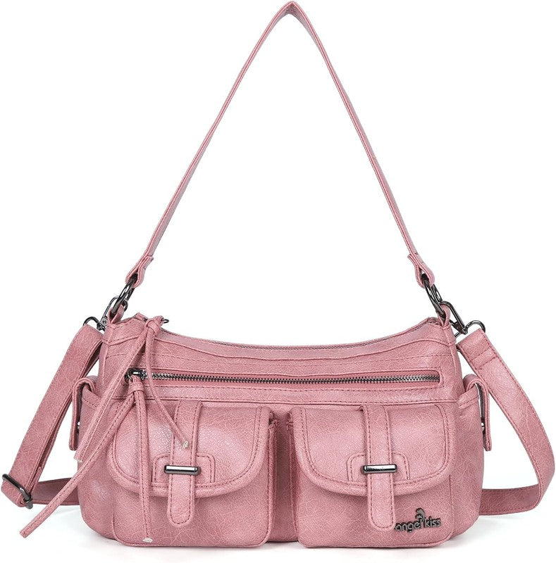 Women's Soft Vegan Leather Hobo Crossbody Multi Pocket Bag1