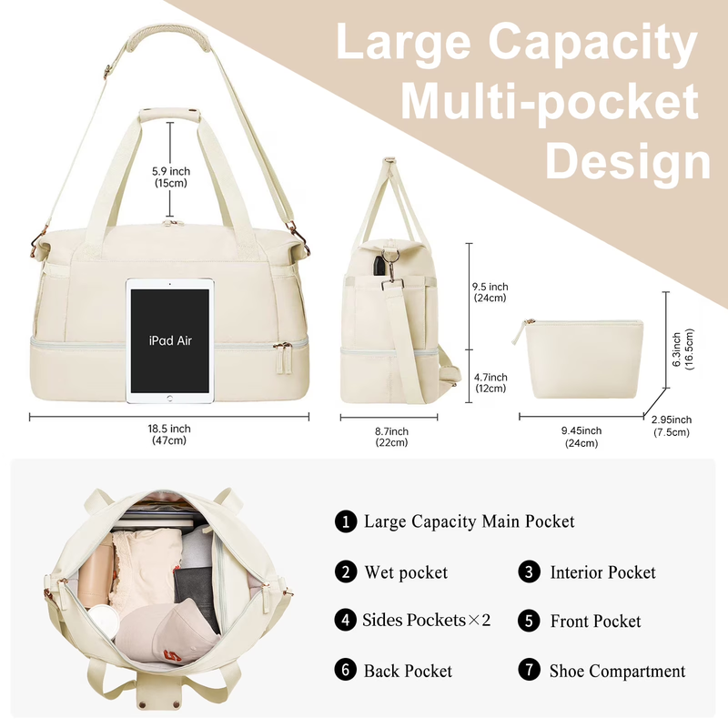 Travel Duffel Bag for Women Gym Bag with USB Charging Port Large Weekender Overn9