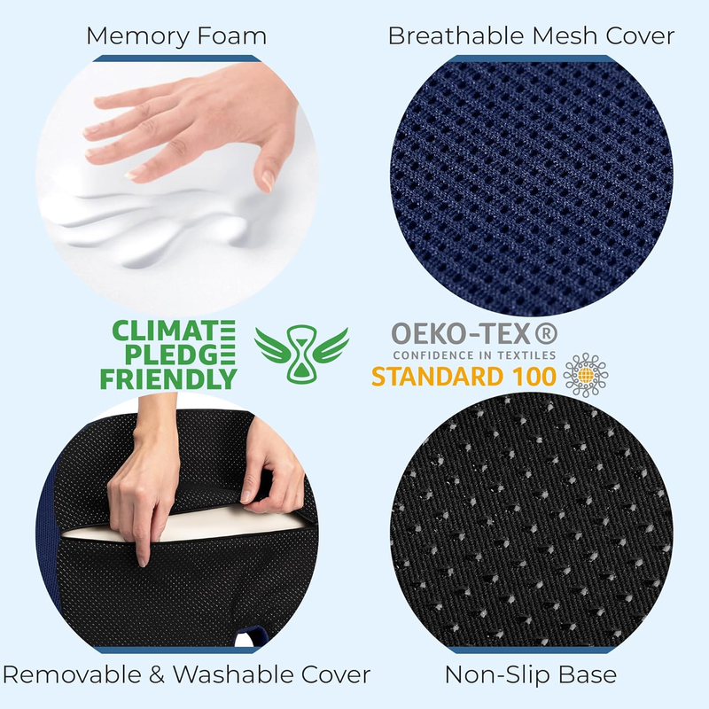 Seat Cushion - Memory Foam Chair Cushion for Tailbone Pain Relief - Ergonomic Su5