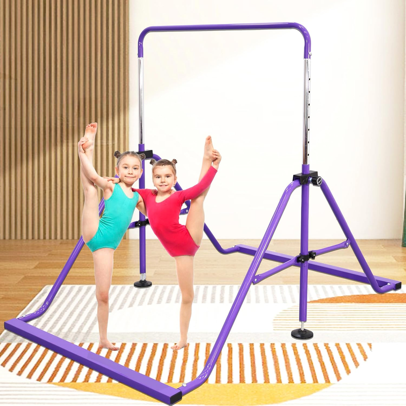 Folding Kids Gymnastics Bar w/ Rings Sturdy Kip Bar Horizontal Home Gym2