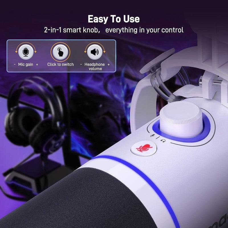 Dynamic RGB Microphone Kit XLR/USB with Boom Arm Mute Gain Control White7