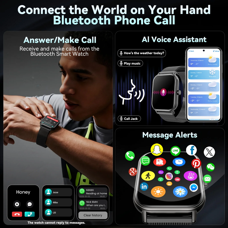 1.85" Smart Watch Android iPhone Call Fitness Tracker IP68 Milanese Steel3