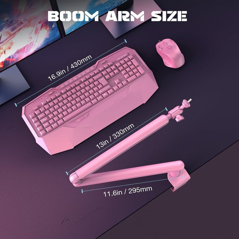 Low Profile Pink Boom Arm Mic Stand with Cable Management for Streaming Podcast6