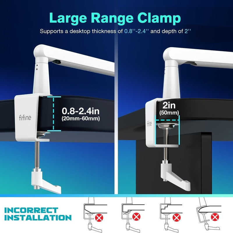 Low Profile White Boom Arm Mic Stand with Desk Clamp & Cable for Recording5