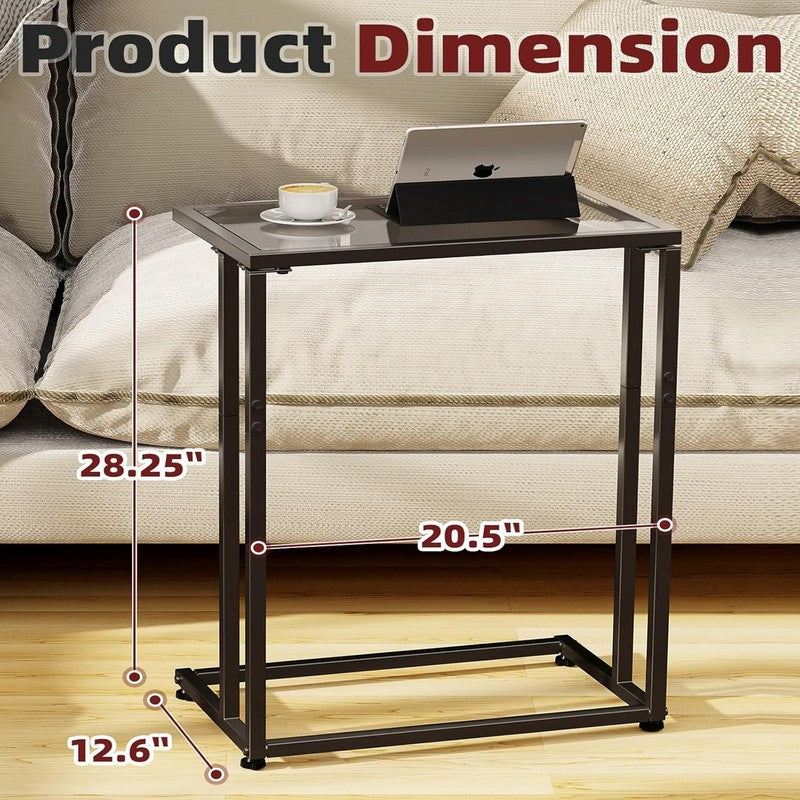 C Shaped Glass End Table, Black Side Table for Couch, Bed, Small Spaces1