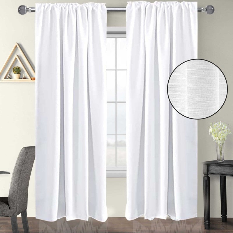 Set of 2 Reverse Tab Top Cotton Slub Duck Window Panels 50x84 White10