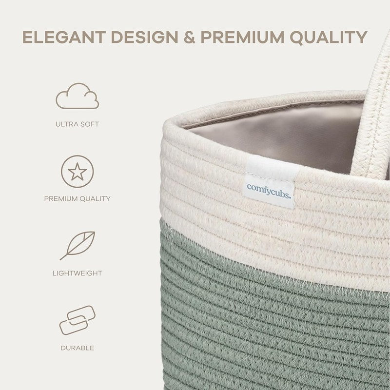 Rope Diaper Caddy Organizer Large 3 Compartment Baby Basket Sage2