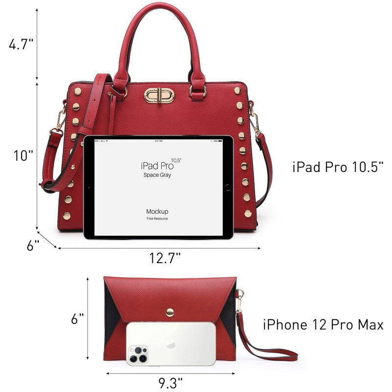Women Satchel Handbag Shoulder Tote Work Bag with Matching Wallet2