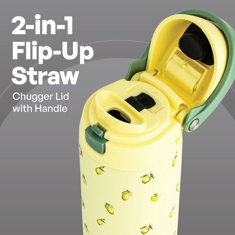 24Oz Stainless Steel 2-In-1 Water Bottle with Straw and Chug Lid, Lemon1