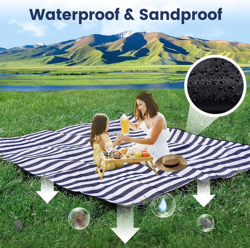 80”X 80” Picnic Blanket Extra Large, Waterproof and Foldable Beach Blanket, 3-La5