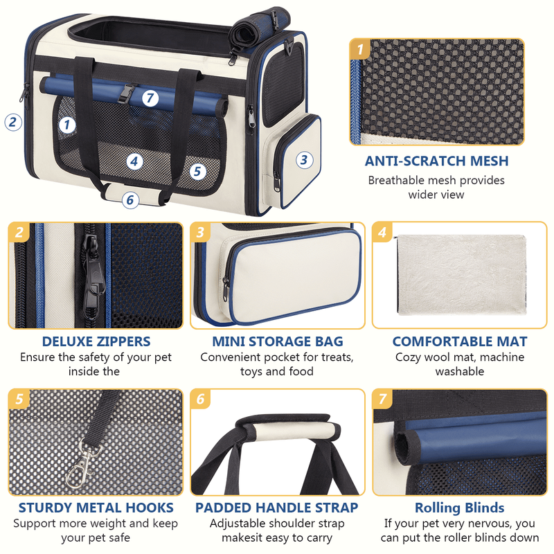 Collapsible Cat Carrier – TSA Airline Approved, Soft-Sided Pet Travel Bag Blue5