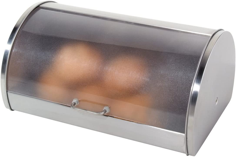 Stainless Steel Roll Top Bread Box Frosted Lid Large Countertop Bread Storage9