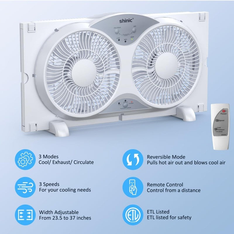Quiet Reversible Window Fan with Remote Control & Adjustable Width, 9" Blades1