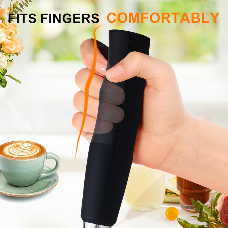 Milk Frother Handheld Black Rechargeable 3 Speed 3 Heads Coffee Whisk3
