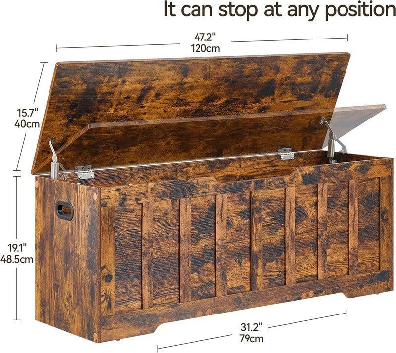 47.2'' Wooden Storage Chest Trunk Flip Top Bench Shoe Storage Rustic Brown1