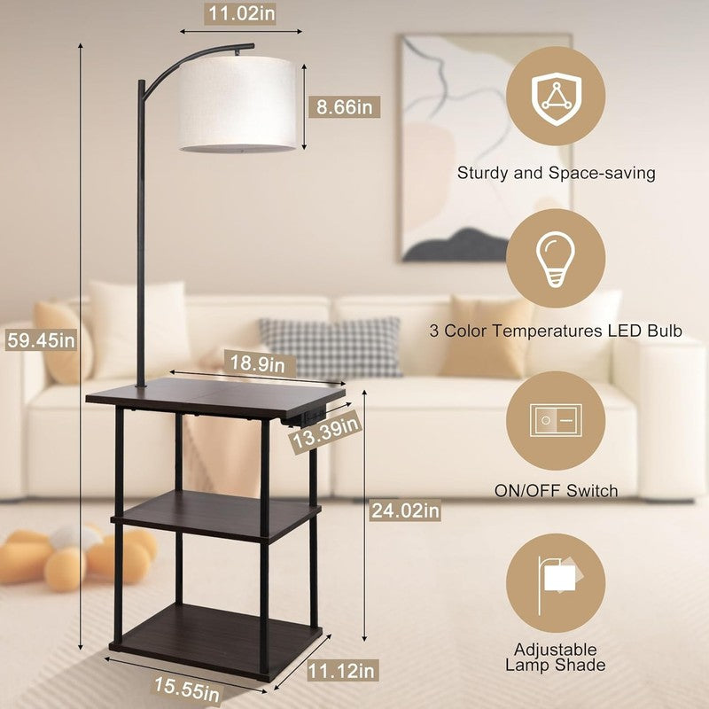 Floor Lamp with Table, End Tables with Charging Station(Usb & Type-C & AC Port),3