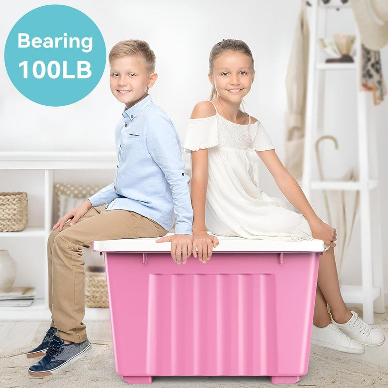 72Qt Pink/White Plastic Storage Bins w/Lids Stackable Nestable 6 Pack6