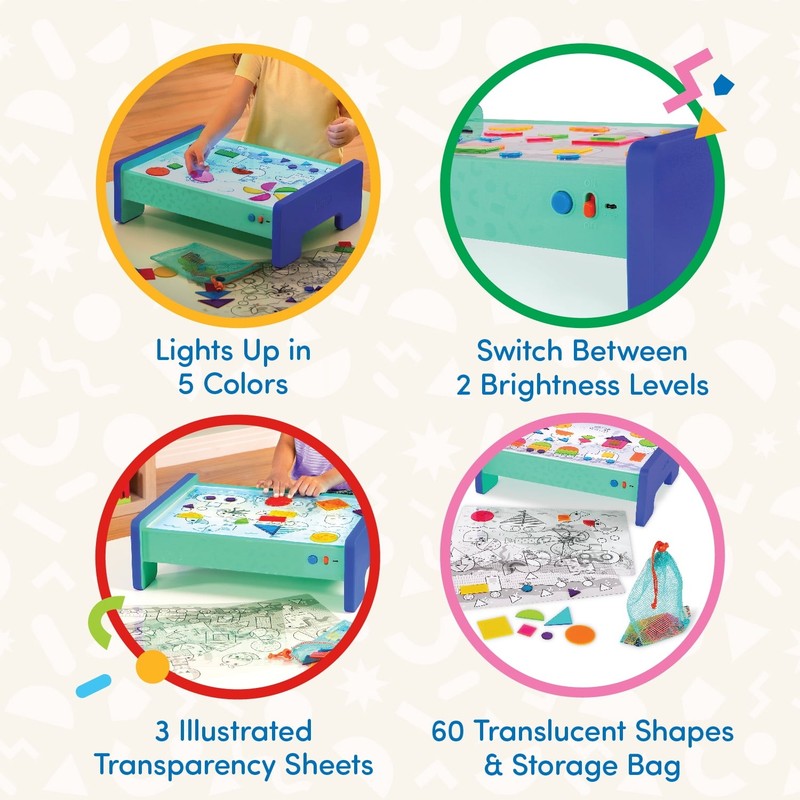 Shine Bright Plastic Lightbox 60 Shapes 3 Transparency Sheets Toddler Preschool1
