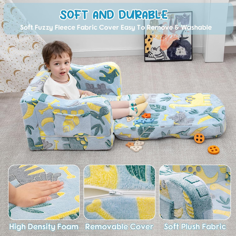 Comfy Toddler Chair and Couch for Kids with Blanket,2 In 1 Soft Plush Fold Out T5