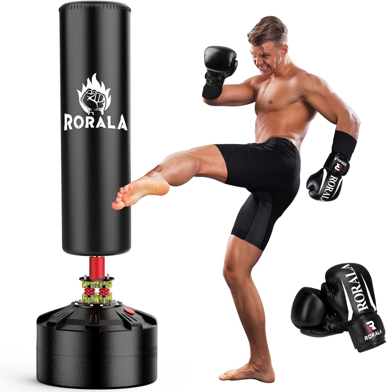 70in Freestanding Punching Bag w Stand 203lbs Heavy Boxing Bag 12oz Gloves10