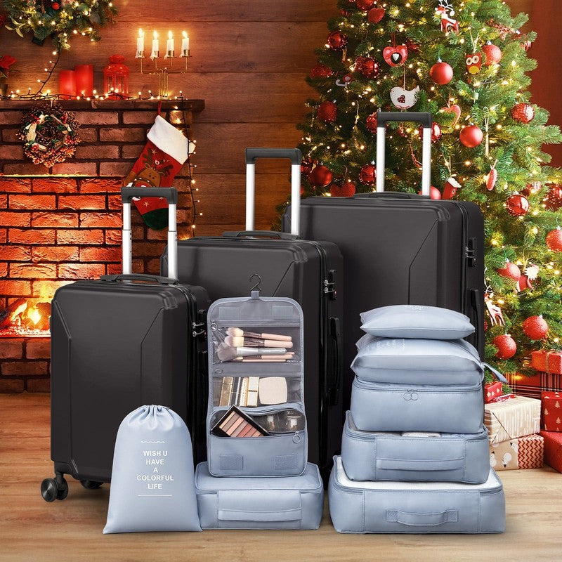 3-Piece Luggage Set with 8 Packing Cubes, Hard Shell Suitcases with Spinner Whee11