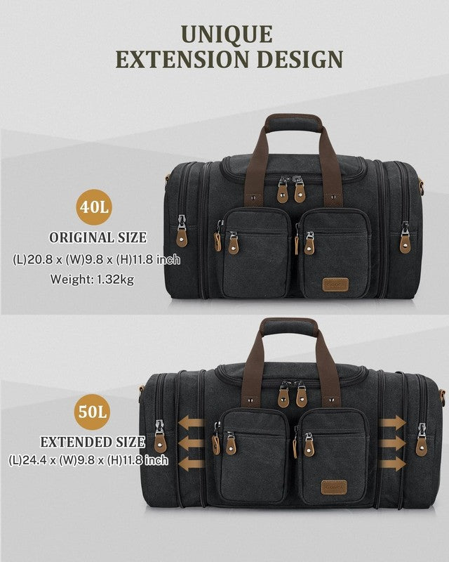 Expandable 60L Canvas Duffle Bag Dark Grey Travel Gym Weekender Carry On3