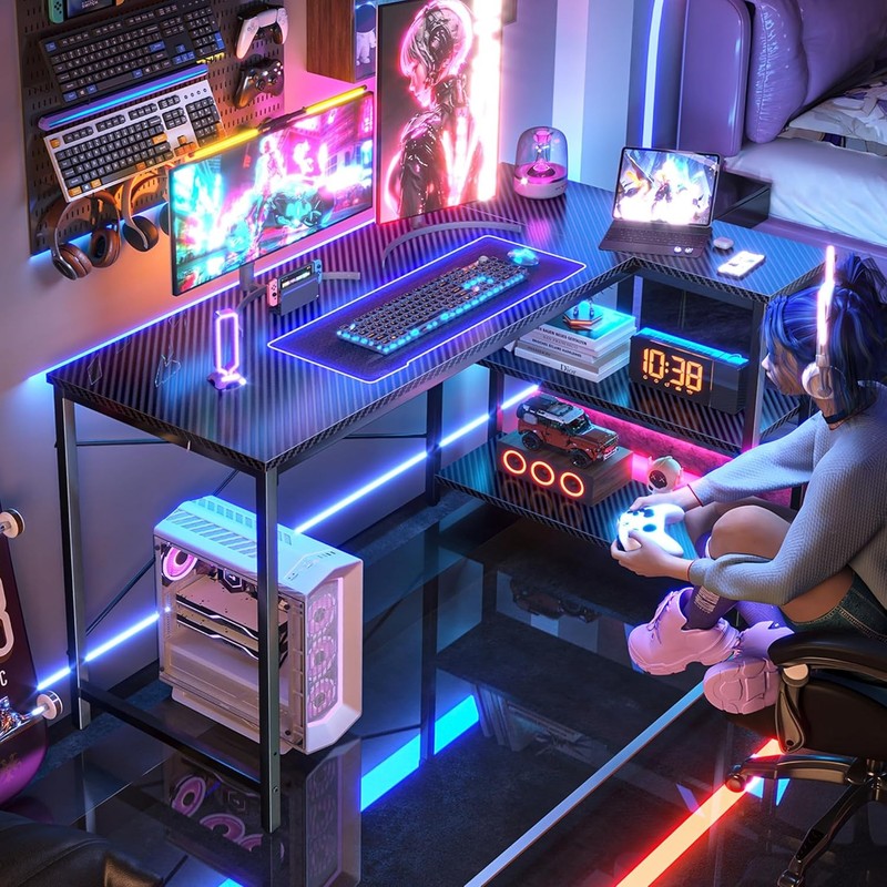 L Shaped Desk, 47 Inch Gaming & Home Office Desk with Reversible Storage Shelves1