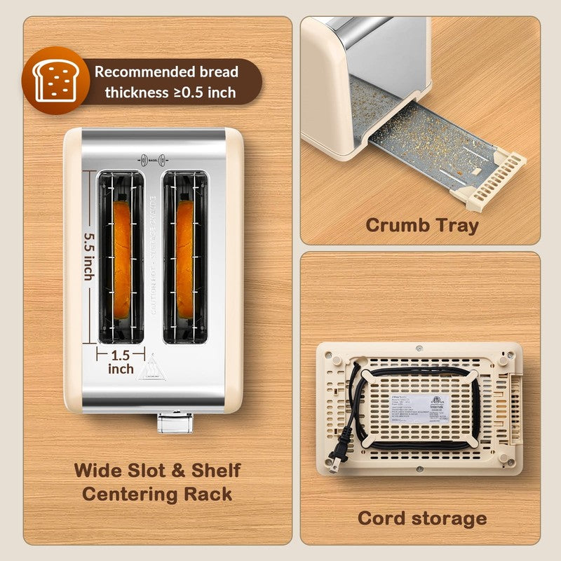 2 Slice Touchscreen Toaster, Stainless Steel, 6 Shade Settings, Wide Slots, Rehe3