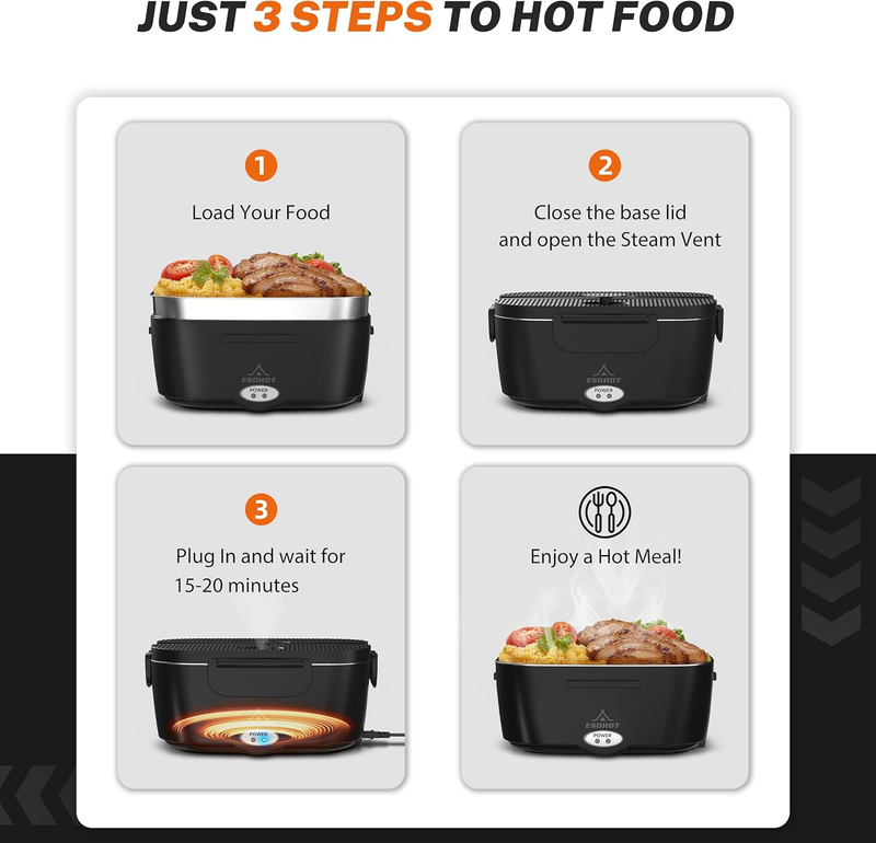 120W Heated Lunch Box 1.5L 304 Stainless Steel 12V/24V/110V Portable6