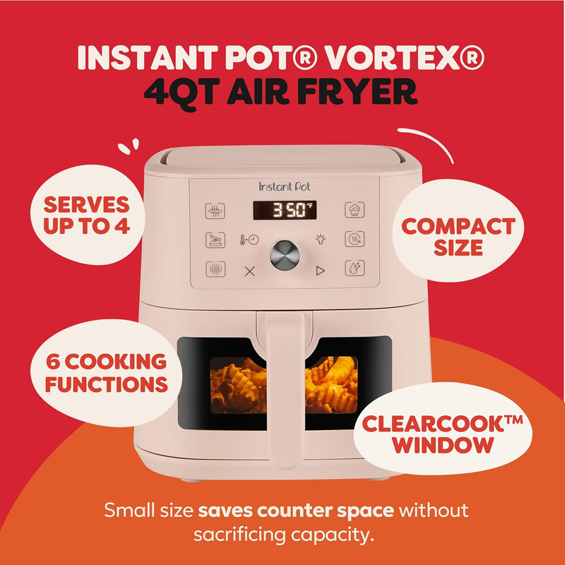 4Qt Vortex 6 in 1 Mini Air Fryer Air Fry Roast Bake Reheat Rosewater1