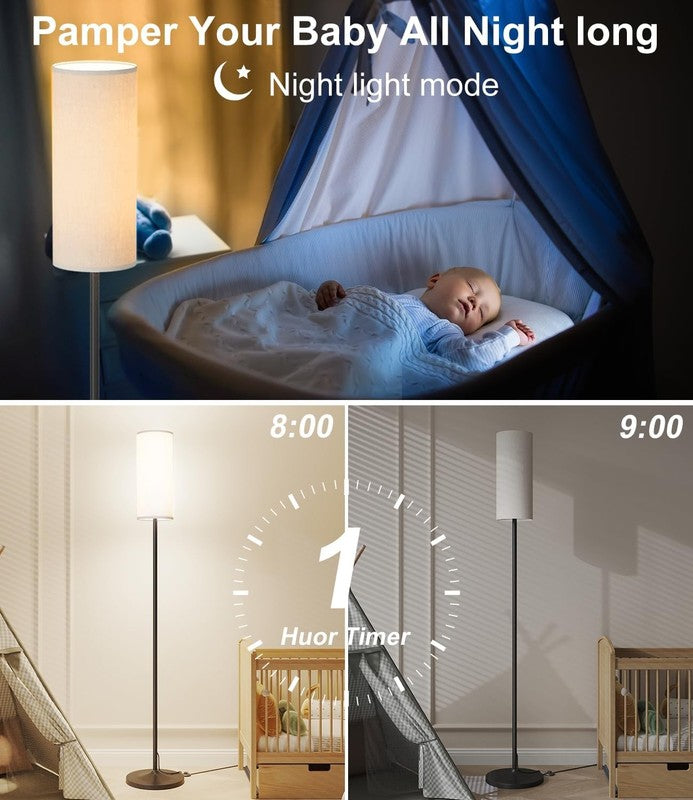 Dimmable Floor Standing Tall Lamp, 12W Led Bulb with Lampshade, Foot Switch, Rem6