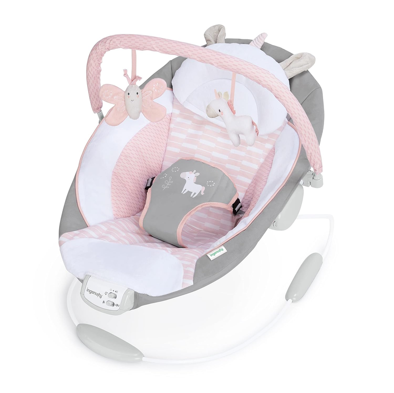 Baby Bouncer Seat w/ Vibrations, Toy Bar & Sounds 0 6M Pink Unicorn9