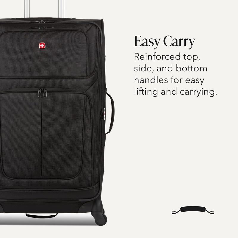 Sion Expandable Softside Spinner Luggage Large Checked Suitcase Black4