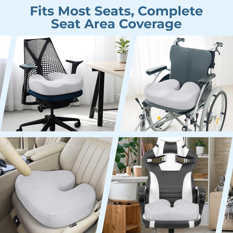 Memory Foam Seat Cushion Tailbone Pain Relief Coccyx Sciatica Light Gray4