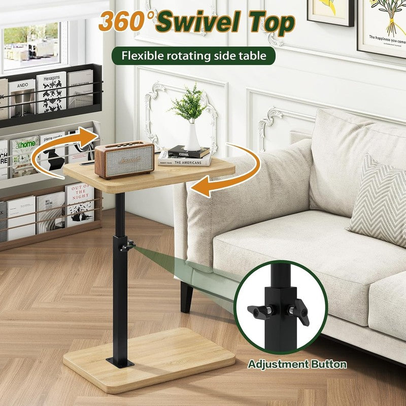C-Shaped 360° Swivel Adjustable Side Table Natural Wood Sofa/Bed3
