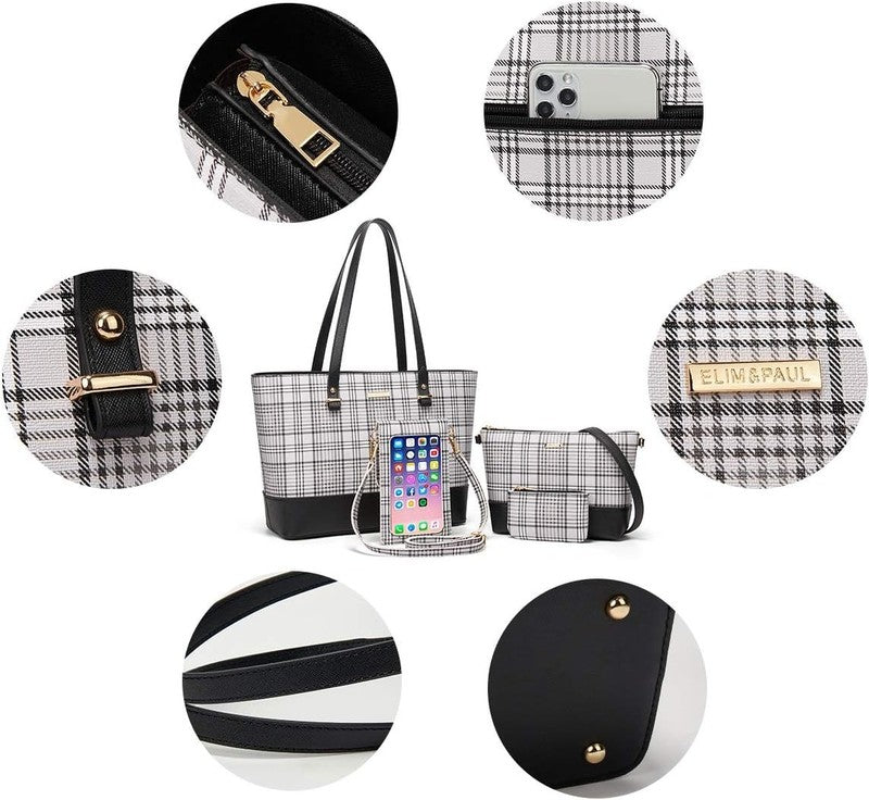 Women Fashion Synthetic Leather Handbag Set 4PCS Tote Shoulder Satchel Purse2