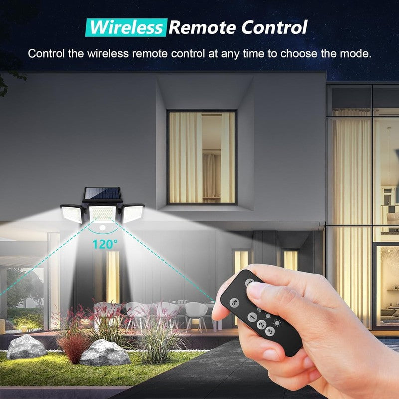 2500LM Solar Outdoor Lights with Remote, 3 Head Motion Sensor, 2 Packs1