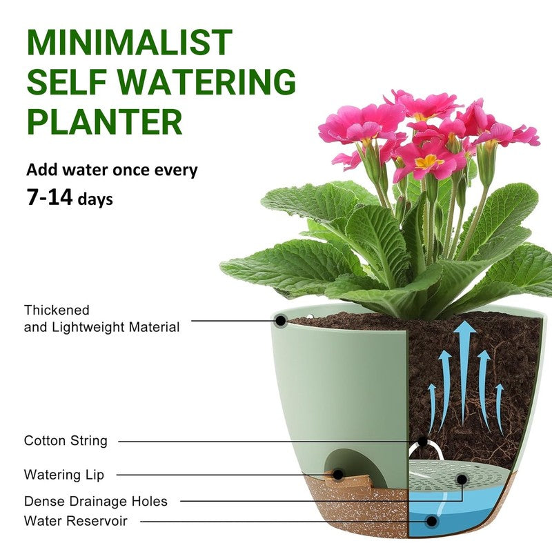 Set of 5 Self Watering Plant Pots with Drainage – Eco Friendly Plastic Planters 4