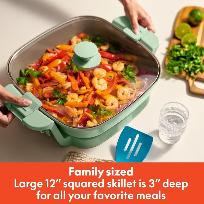 1200W Electric Skillet w/ Ceramic Coating Glass Lid Adjustable Temp2