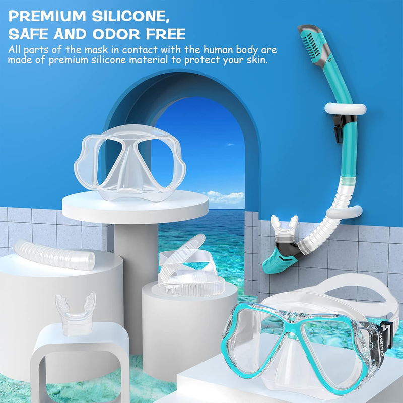 Dry Snorkel Set Panoramic Wide View Anti-Fog Scuba Mask Snorkeling Gear5