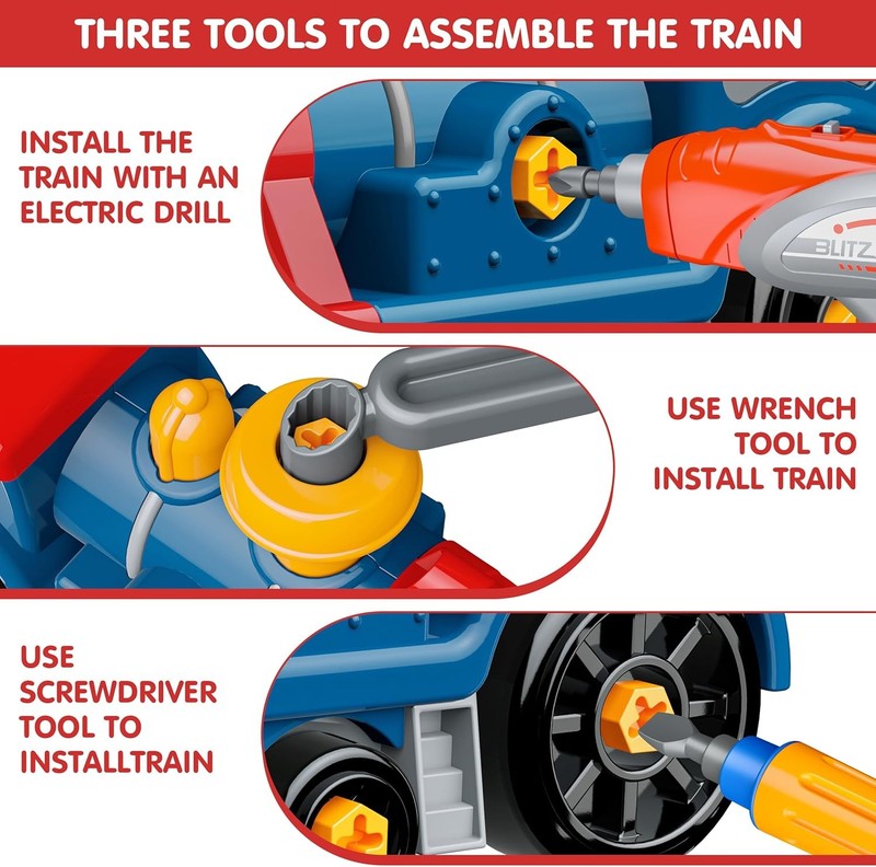 Toddler Take Apart Toy Set with Electric Drill, DIY Electric Train Assembly, STE1
