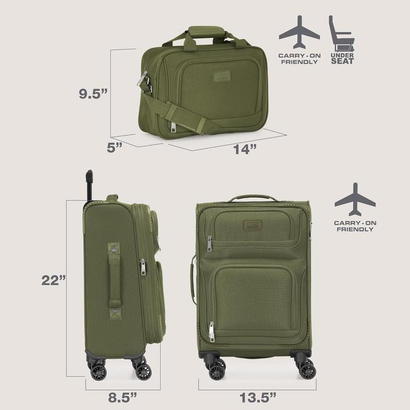 Lightweight Softside Carry On Suitcase 4 Wheel Spinner Luggage Green2