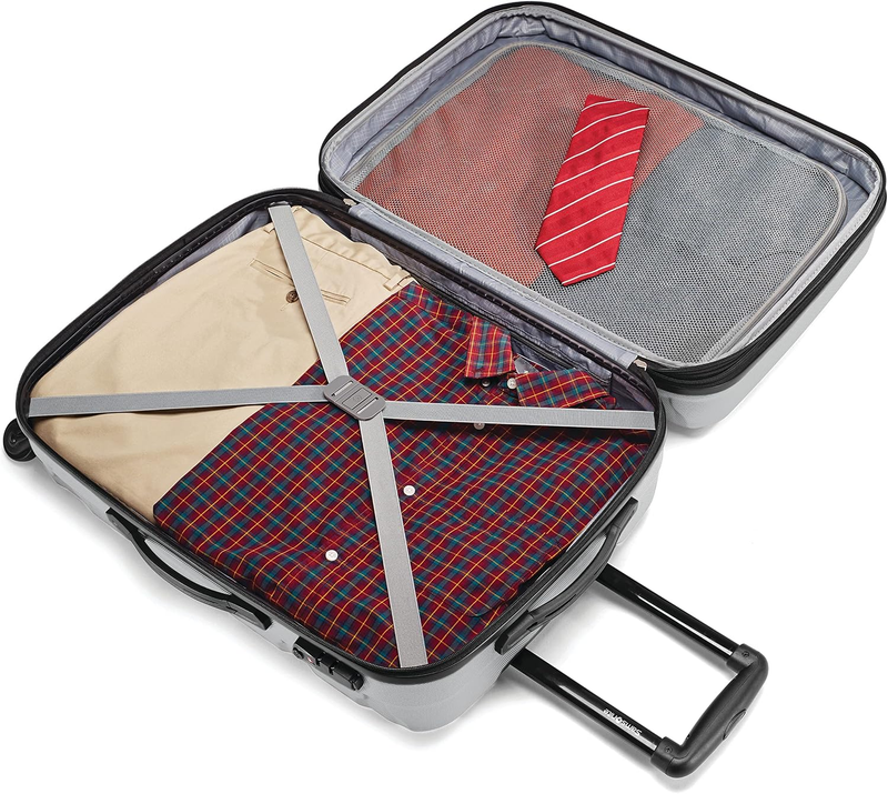 28" Hardside Expandable Luggage Spinner Wheels Checked Suitcase Silver2