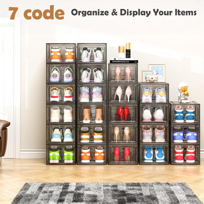 12 Pack Clear Stackable Shoe Boxes with Magnetic Door, Foldable, Black8