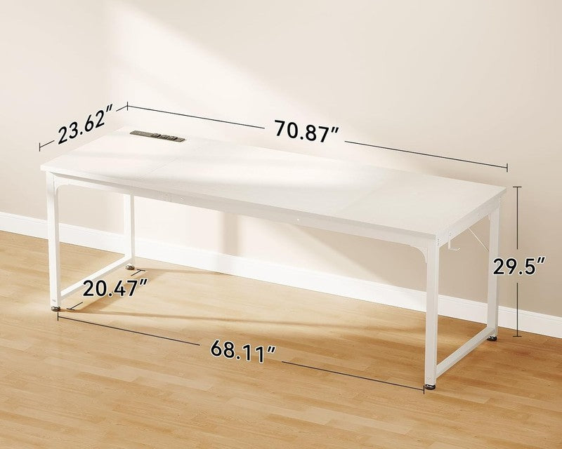 71'' Computer Desk w/ USB Ports Large Office Study Student Writing Desk White2