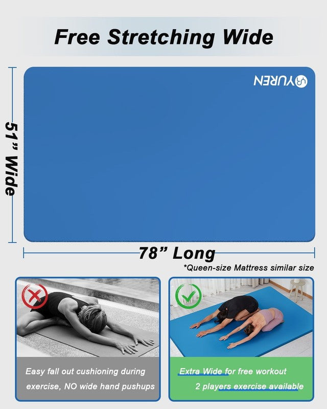Large Exercise Mat 10Mm Thick NBR Foam for Home Gym Fitness Workout, Blue, 78X511
