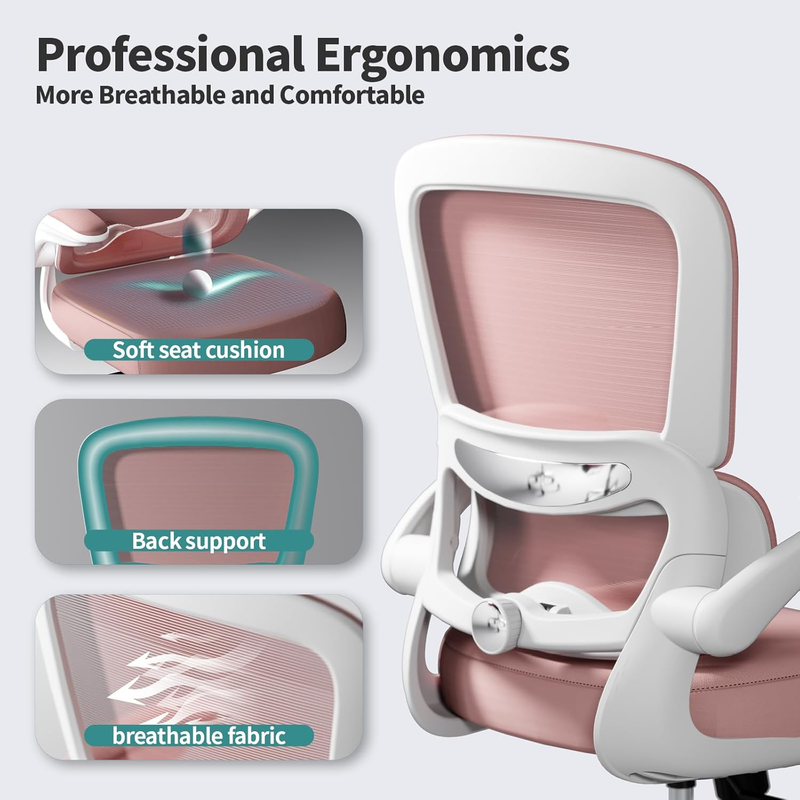 Ergonomic Office Chair Mesh Desk Chair Adjustable Executive Computer Chair Pink2
