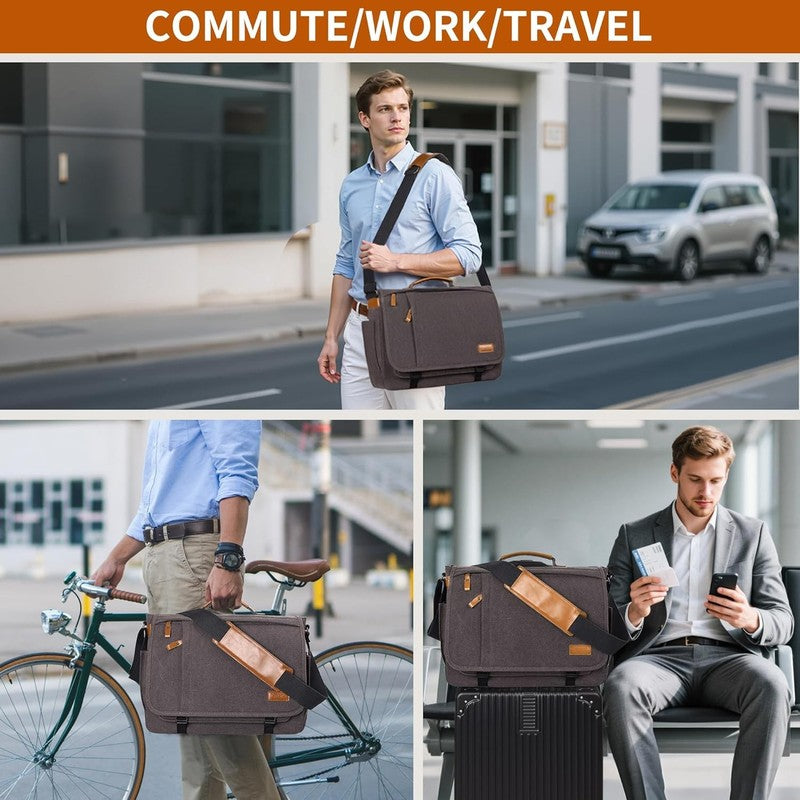 ESTARER Mens Messenger Bag 17 17.3" Laptop Canvas Work Travel Grey1