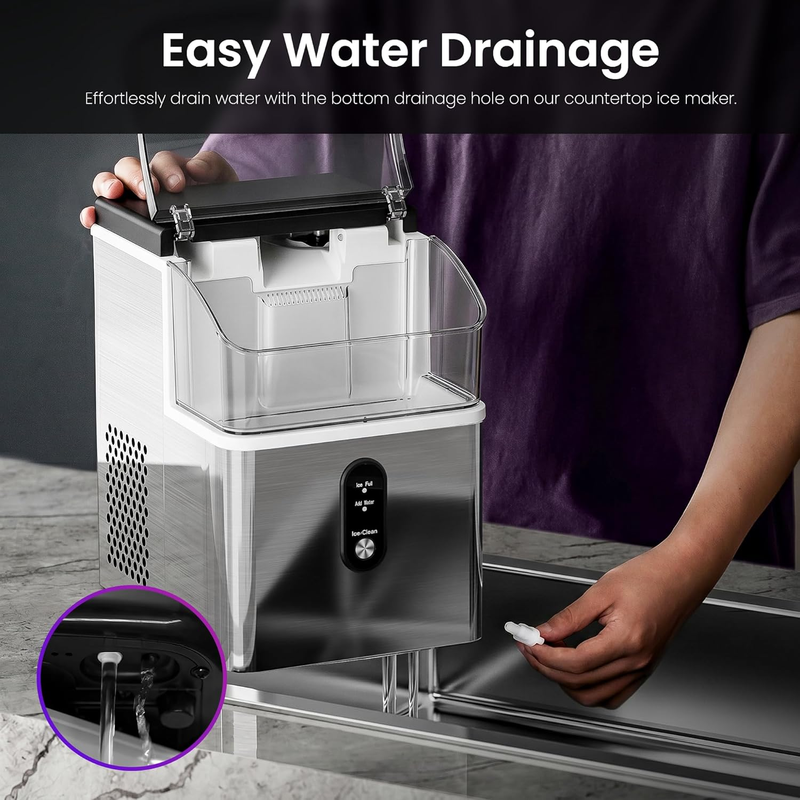 Portable Nugget Ice Maker Countertop, 33 Lbs/Day Pebble Ice Machine with Self-Cl6