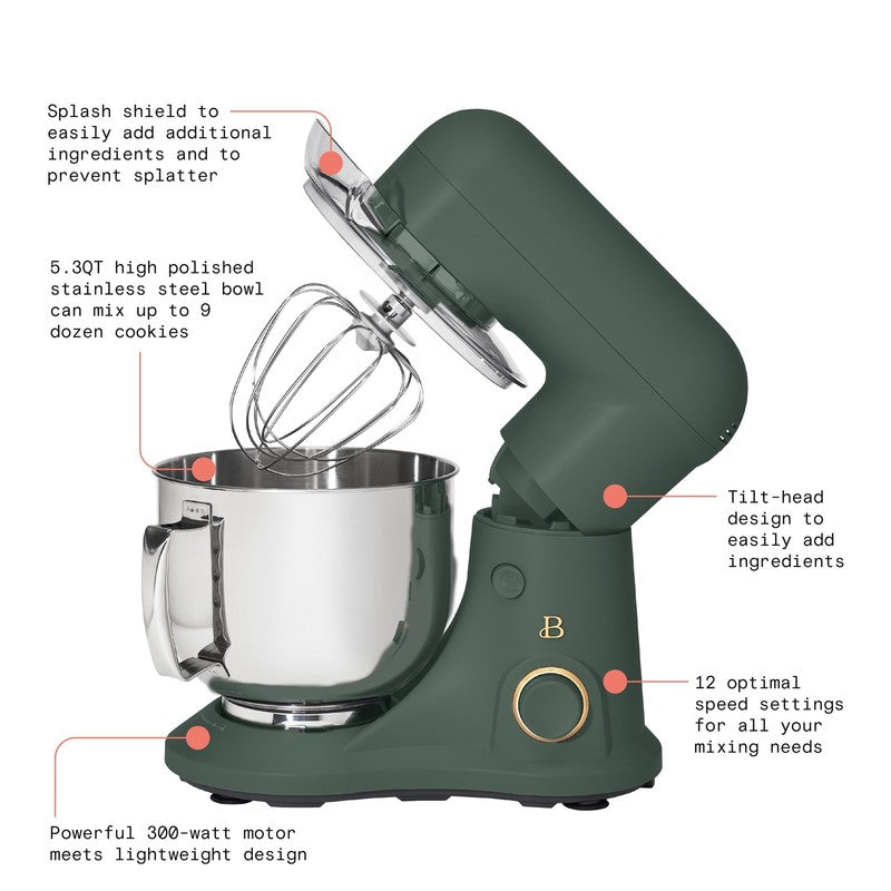 Beautiful 5.3 QT Stand Mixer w/ Flat Beater, Dough Hook by Drew Barrymore Green2